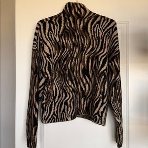 Black Puffer Jacket with Animal Print Sweater